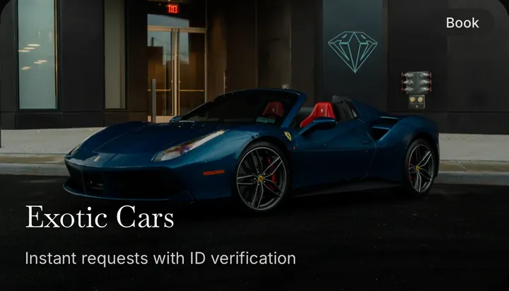 Exotic cars in the app