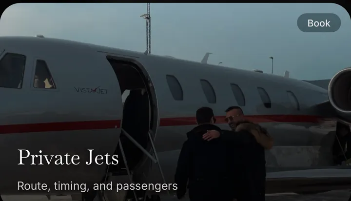 Private jets in the app