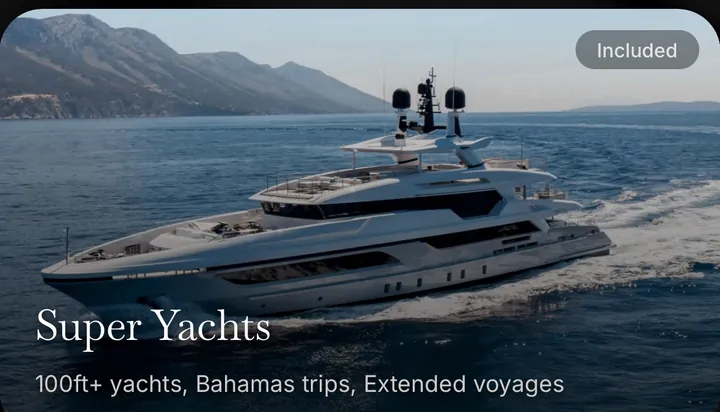 Super yachts in the app
