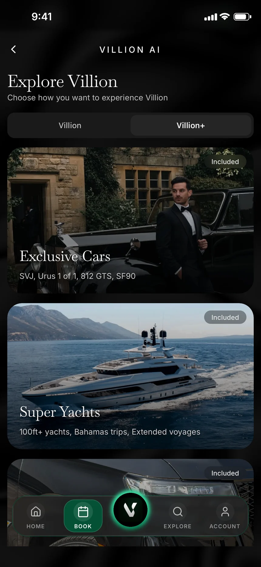 Villion AI Explore screen